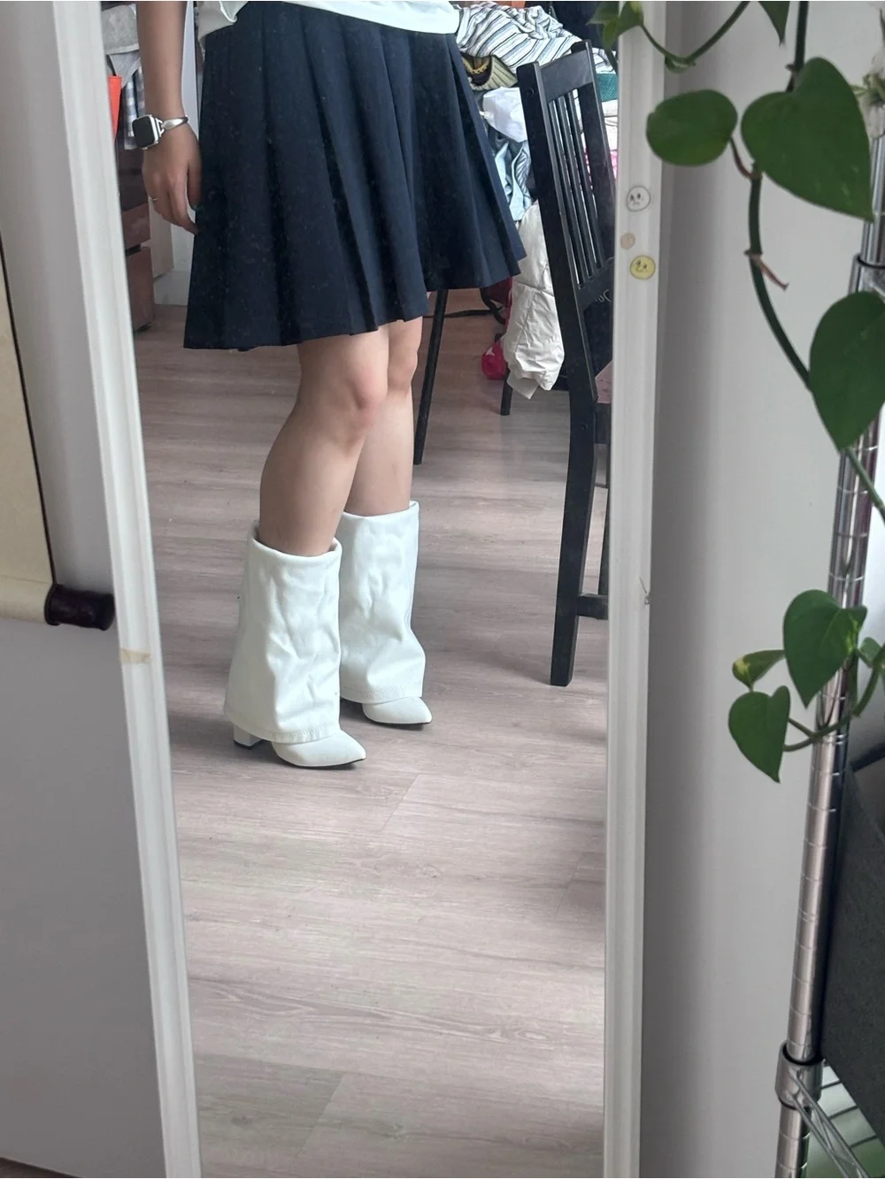 Women’s White Knee-High Block Heel Boots